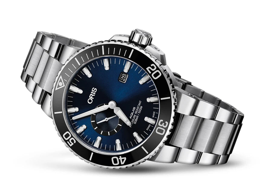 NEW ORIS 01 743 7733 4135-07 8 24 05PEB AQUIS SMALL SECOND, DATE MENS WATCH