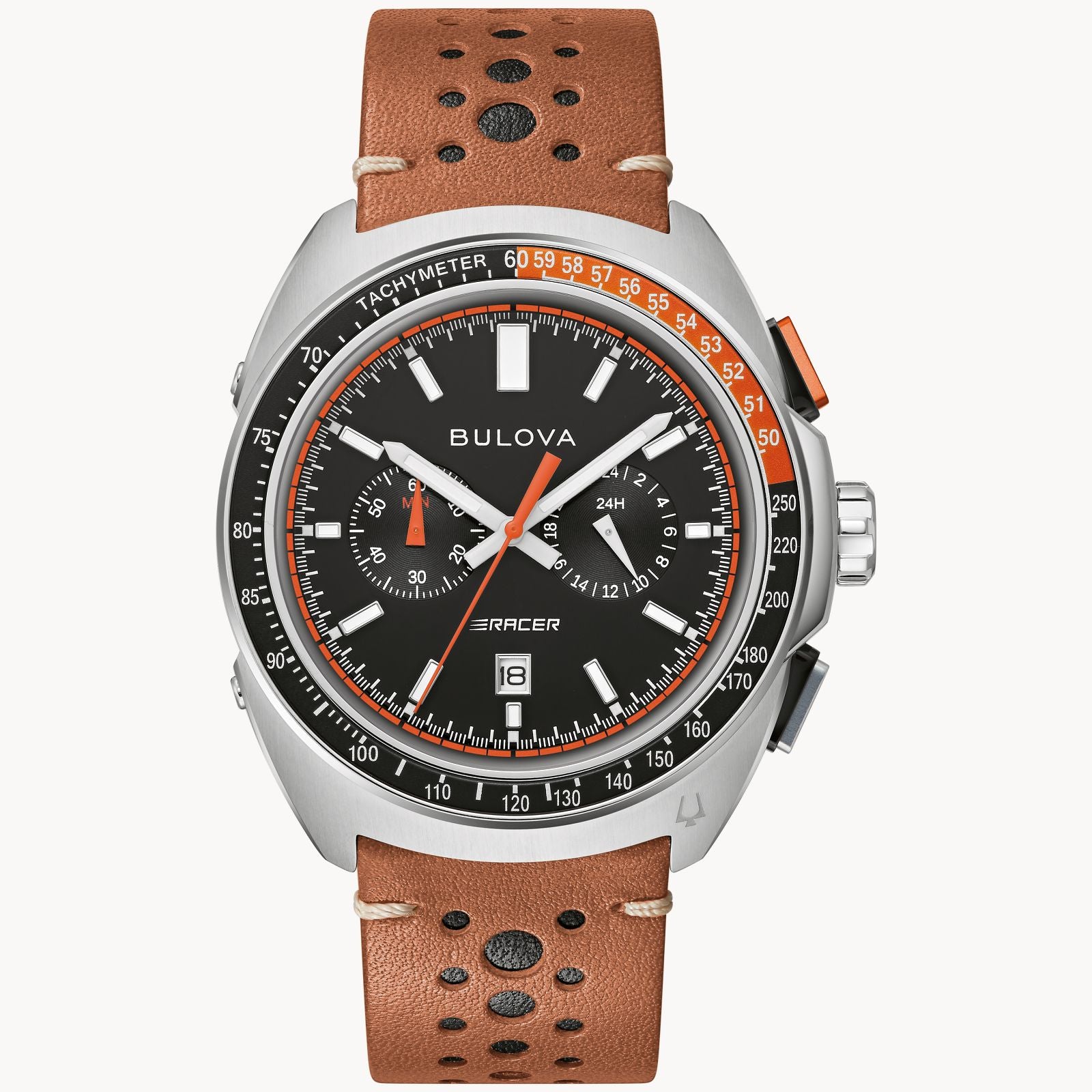 NEW Bulova Black Dial Leather Strap Racer Chronograph 98B427 Men's Watch 100M