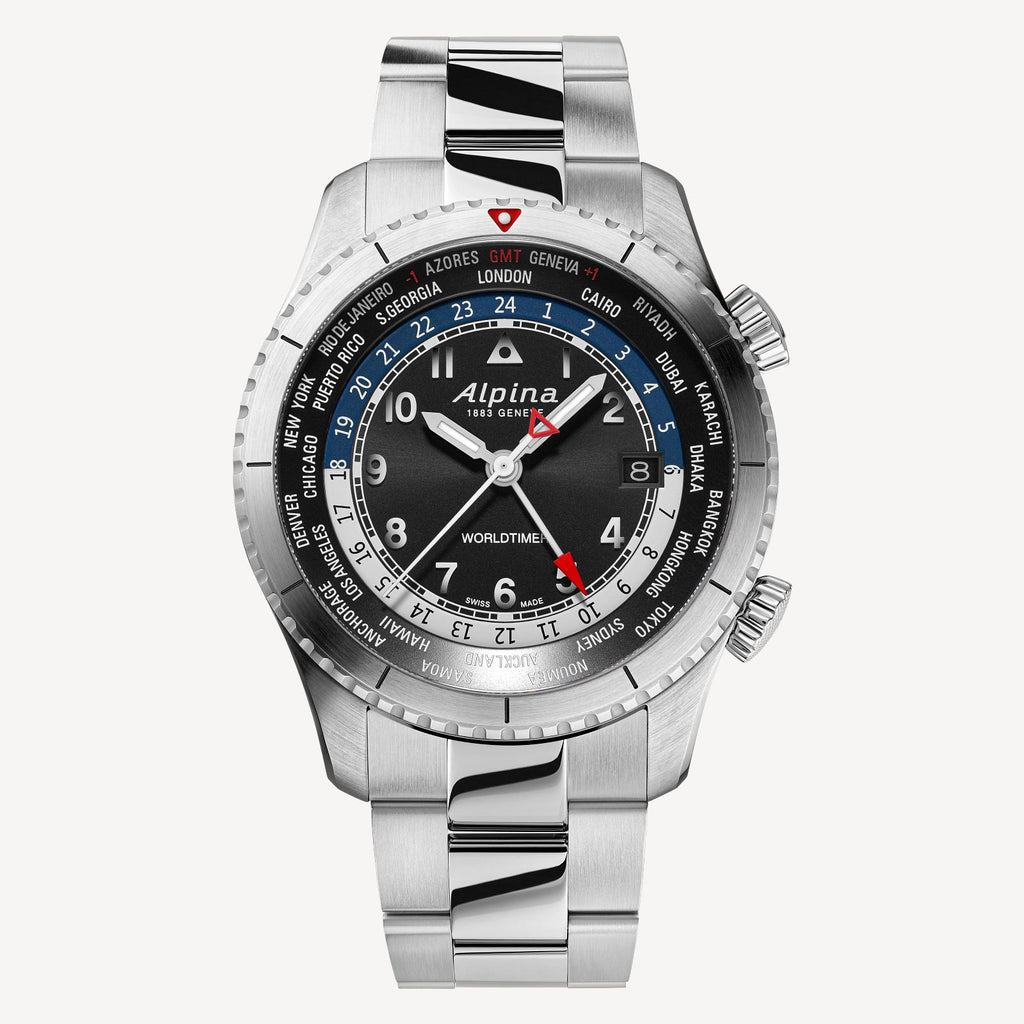New ALPINA AL-255B4S26B Startimer Pilot Quartz Worldtimer Mens watch.