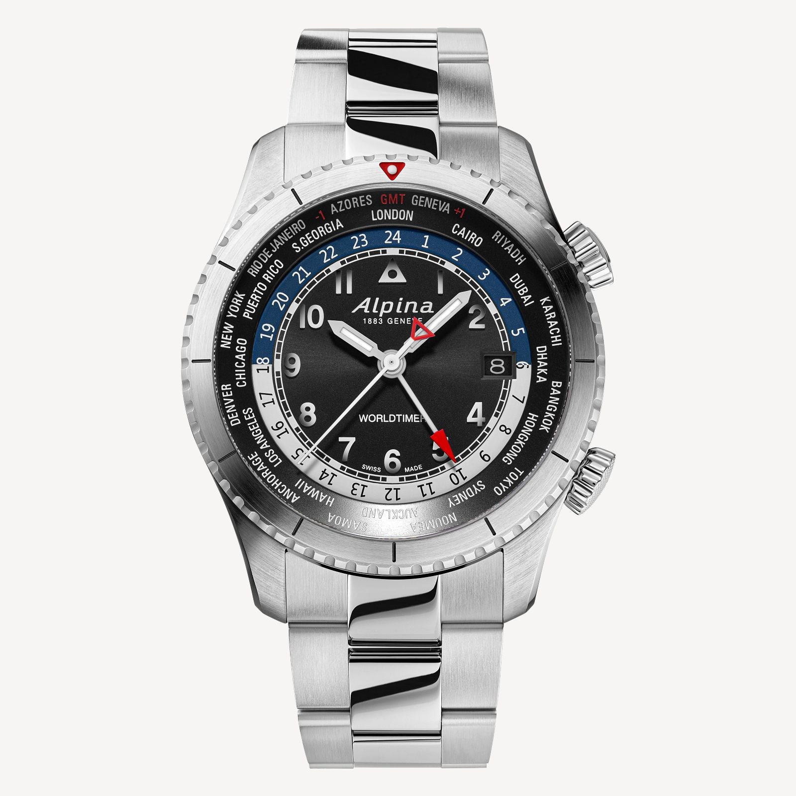 New ALPINA AL-255B4S26B Startimer Pilot Quartz Worldtimer Mens watch.