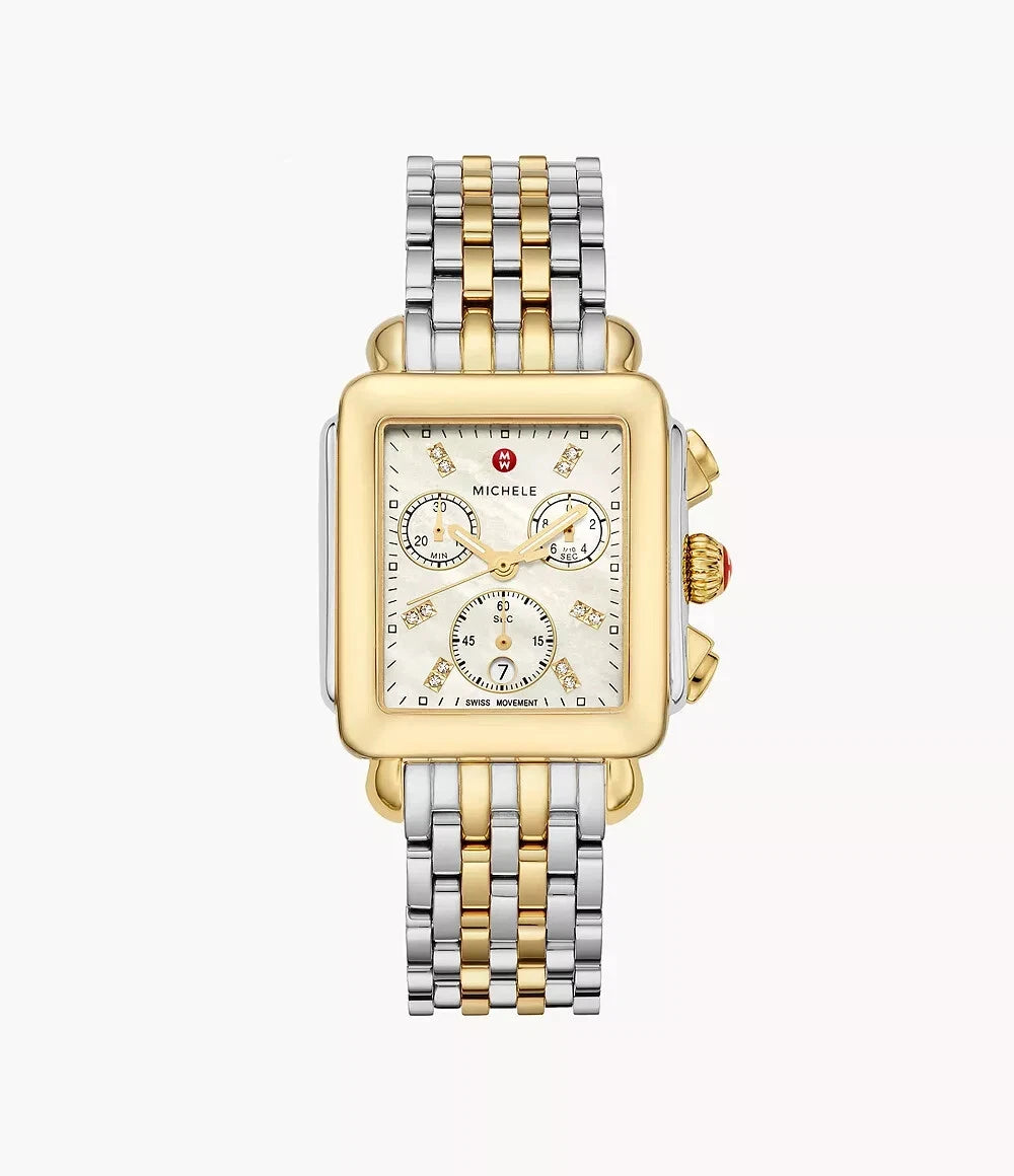 Nuevo MICHELE Deco bicolor de oro de 18 quilates con diamantes y nácar blanco para mujer MWW06A000779