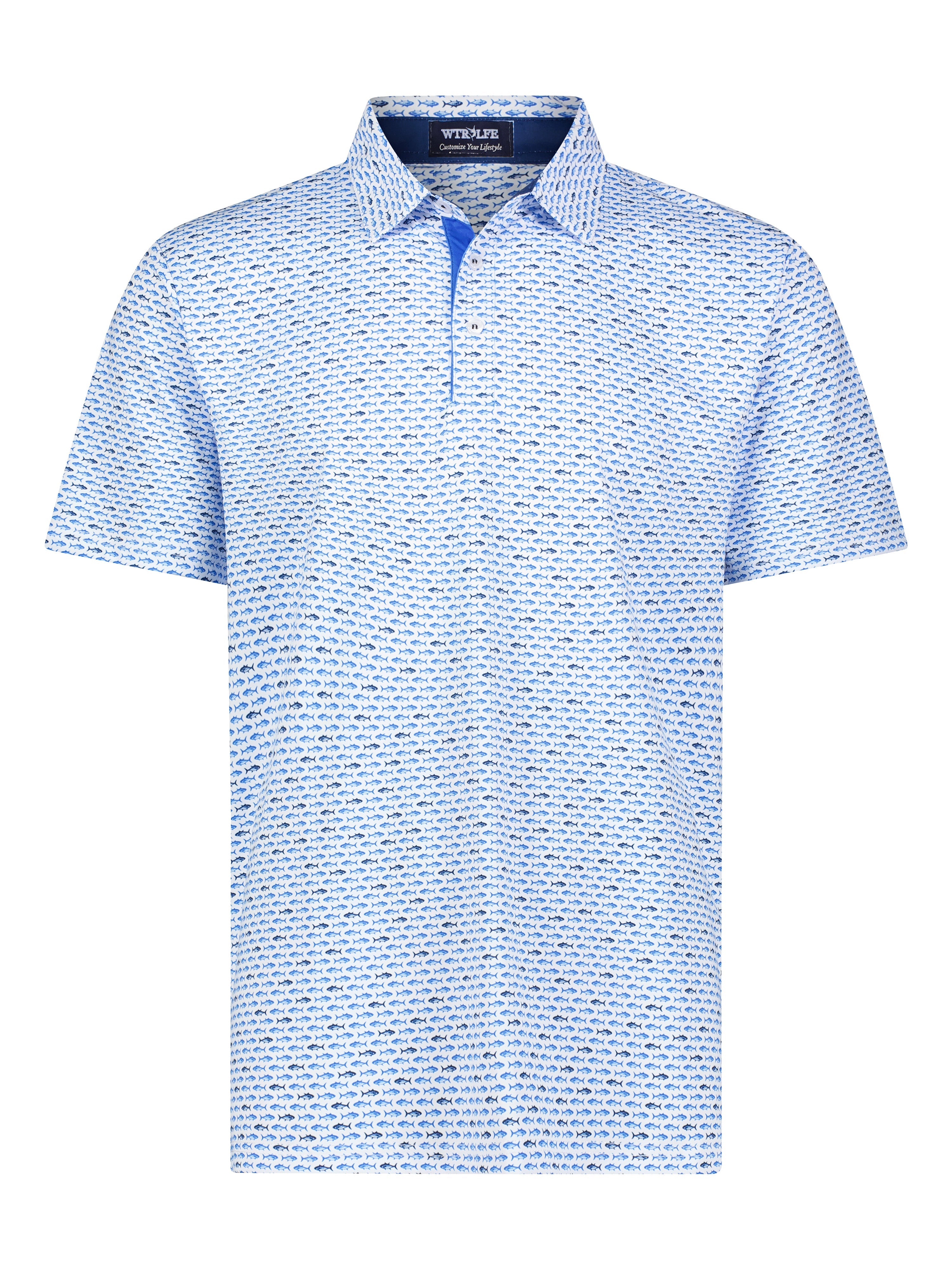 Polo de atún de alto rendimiento, azul claro y azul marino