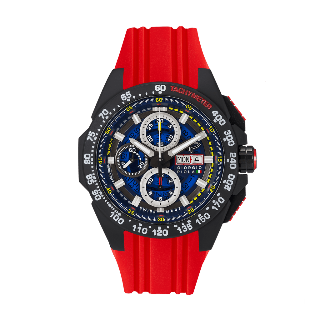 G5 Delta - Black-Red Automatic Titanium Swiss Sport Chrono Watch (Black PVD Coating)
