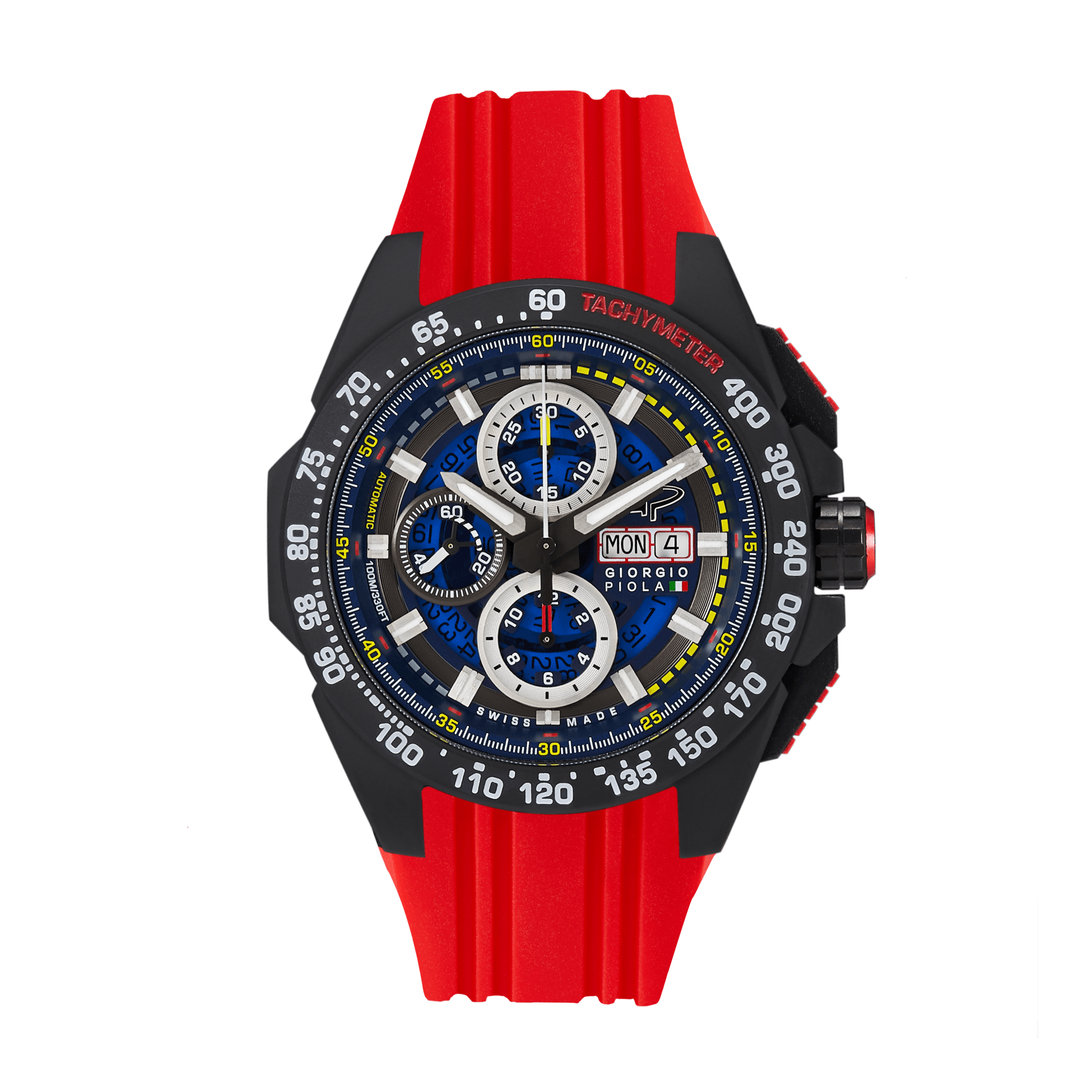 G5 Delta - Black-Red Automatic Titanium Swiss Sport Chrono Watch (Black PVD Coating)