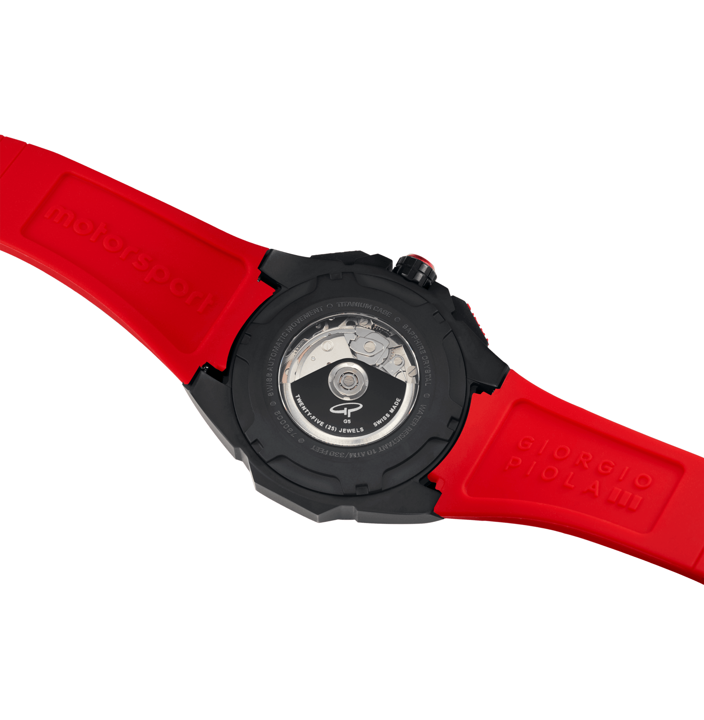 G5 Delta - Black-Red Automatic Titanium Swiss Sport Chrono Watch (Black PVD Coating)