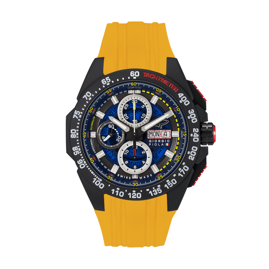G5 Delta - Black-Yellow Automatic Titanium Swiss Sport Chrono Watch (Black PVD Coating)