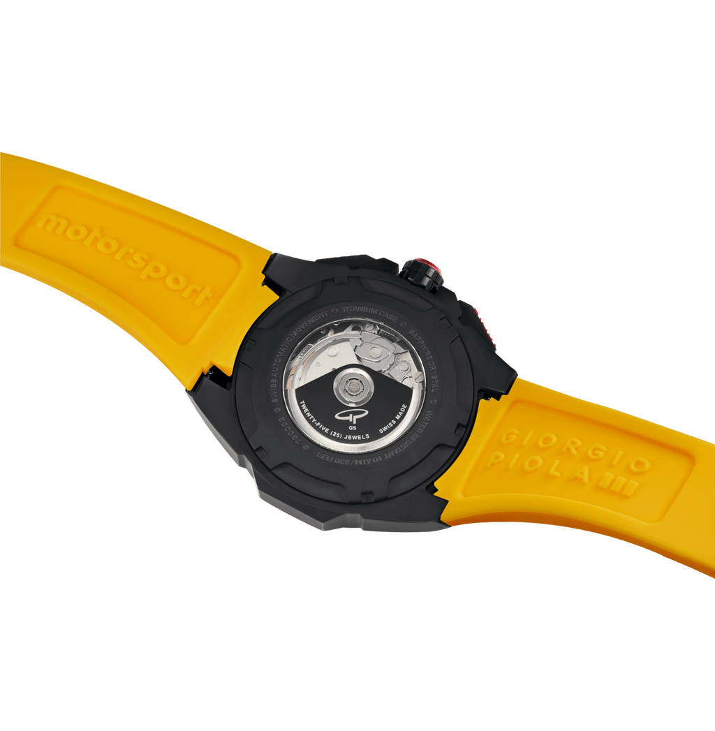 G5 Delta - Black-Yellow Automatic Titanium Swiss Sport Chrono Watch (Black PVD Coating)