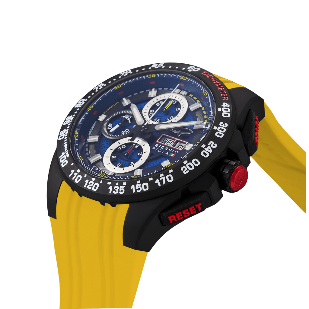 G5 Delta - Black-Yellow Automatic Titanium Swiss Sport Chrono Watch (Black PVD Coating)
